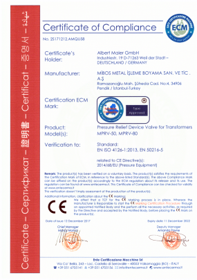 certificate of compliance prv 50 80